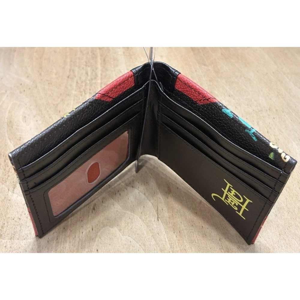 New Ed Hardy Men's Bifold Wallet Red Faux Leather Panther Dragon Heart Tattoo